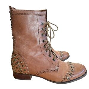 Gianni Bini Leather Studded Combat Boots‎ Women's Size 8.5 Brown Boho Grunge